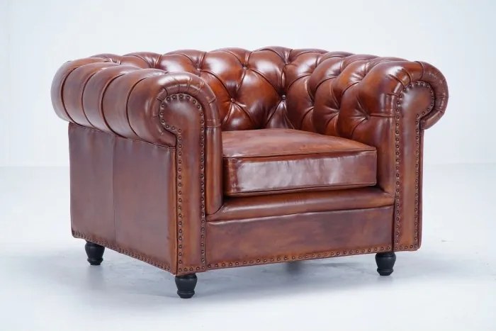 Fotoliu Chesterfield din piele naturala maro, "Classic Chic"