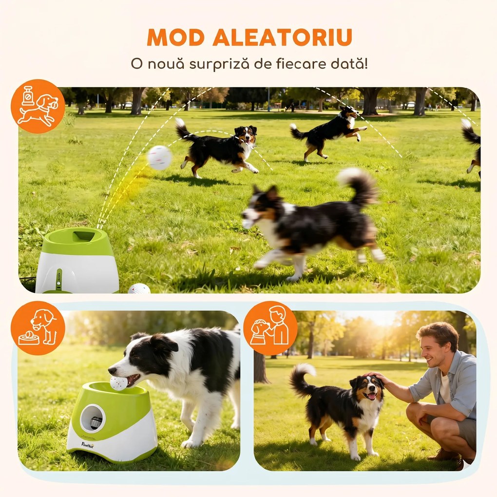PawHut Lansator Automat de Mingi pentru Câini de Talie Mică și Medie, cu 3 Mingi, 3 Distanțe Reglabile, Verde | Aosom Romania