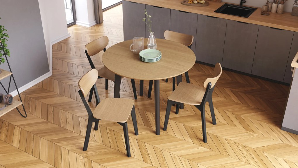 MAZZONI EXPORT ROXY Stejar natural/cadru negru - SCAUN DE LEMN PENTRU SALON SUFRAGERIE BUCĂTĂRIE RETRO