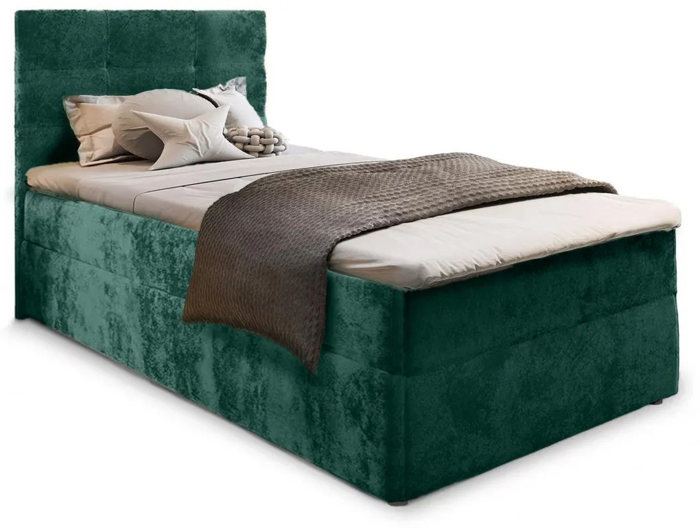 Pat boxspring tapițat GLORIEN VELVET 90x200 cm verde inchis Saltea: Matrace Bonell pružinová