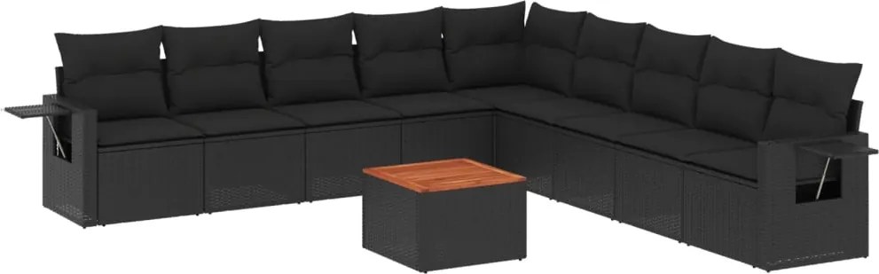 vidaXL Set canapele de grădină cu perne, 10 piese, negru, poliratan