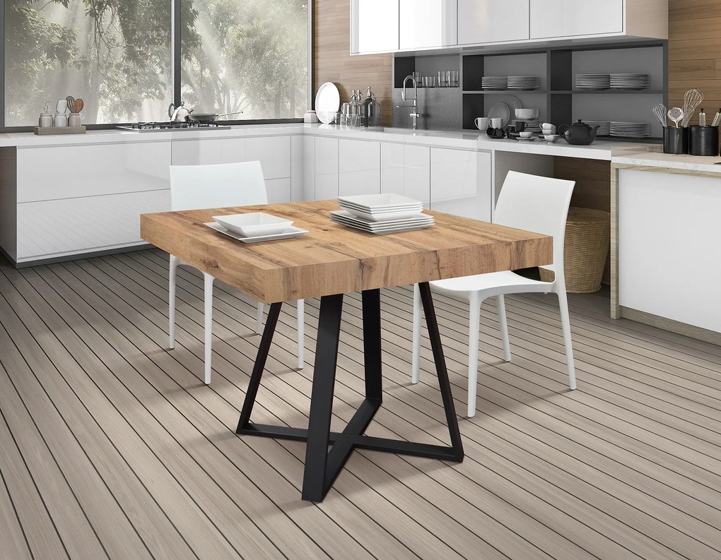 Masa Ariel extensibila, picior metalic negru - BLAT RUSTIC