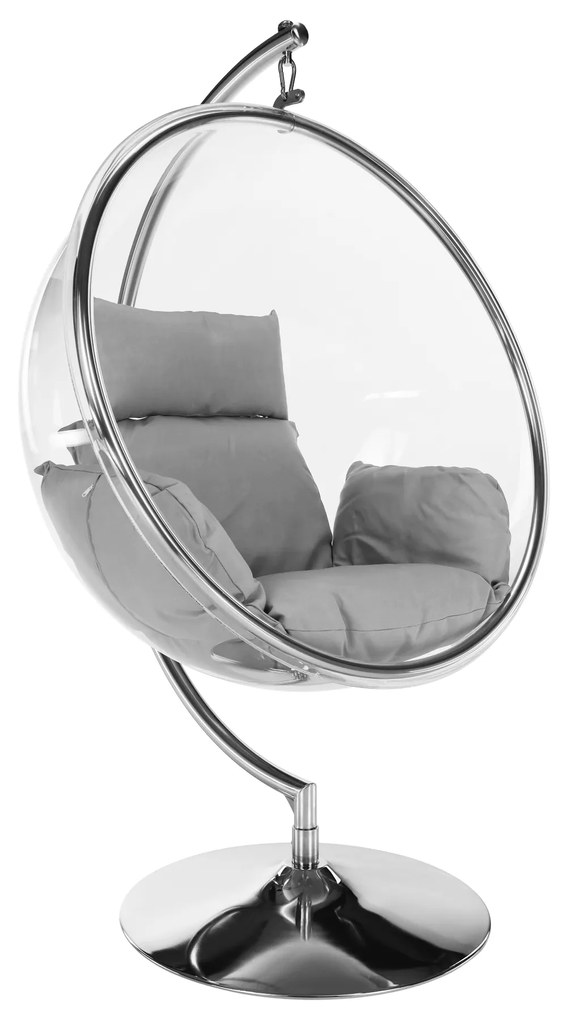 Scaun suspendat cu suport, transparent/ argintiu/ gri, BUBBLE TIP 3