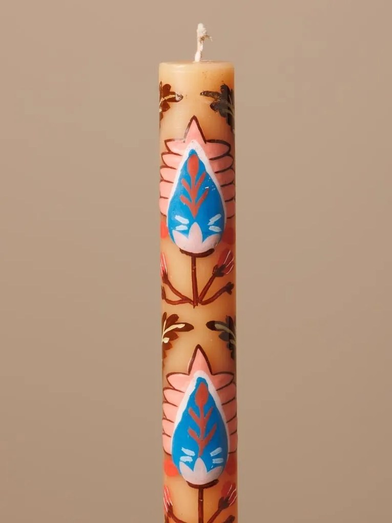 Set 3 lumanari, lucrate manual, Blue Leaves