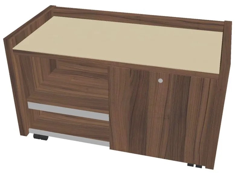 Comodă mobilă Verno 100 x 50 cm cu sticlă, dreapta, nuc / vanilie