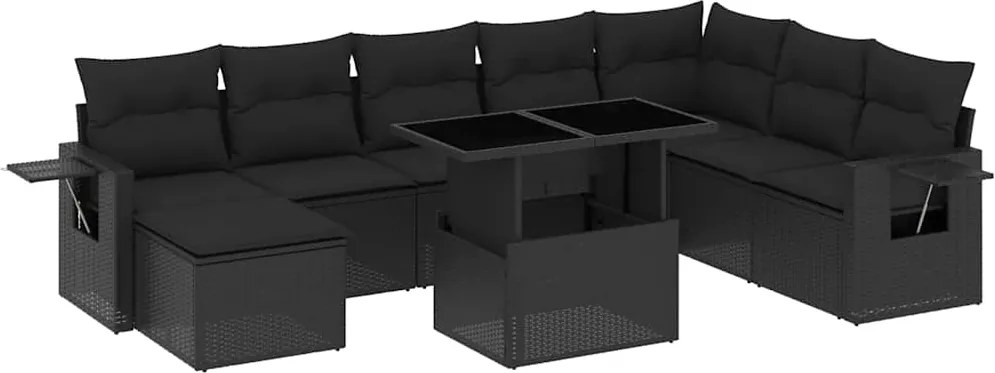 vidaXL Set mobilier de grădină cu perne, 8 piese, negru, poliratan