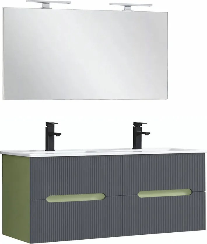 Trent Mobilier de baie 120 cm lavoar ceramic cu oglindă 60x120 cm verde fistic-gri antracit