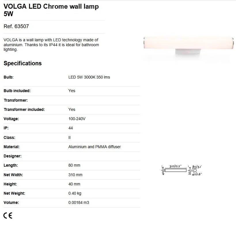 Aplica LED pentru oglinda baie moderna IP44 VOLGA 5W