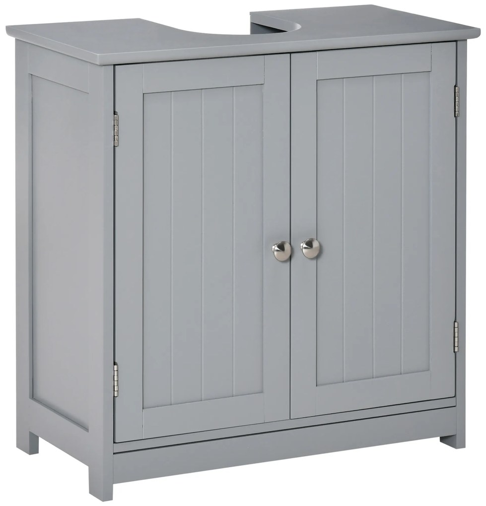 kleankin Mobilier baie sub chiuvetă - mobilier sub-vasă - dulap 2 uşi cu raft 60L x 30l x 60H cm - din lemn Gri | Aosom Romania