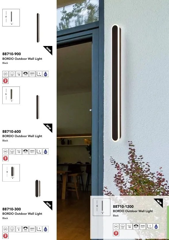 Aplica de perete lumina ambientala exterior Bordo LED, H-30cm