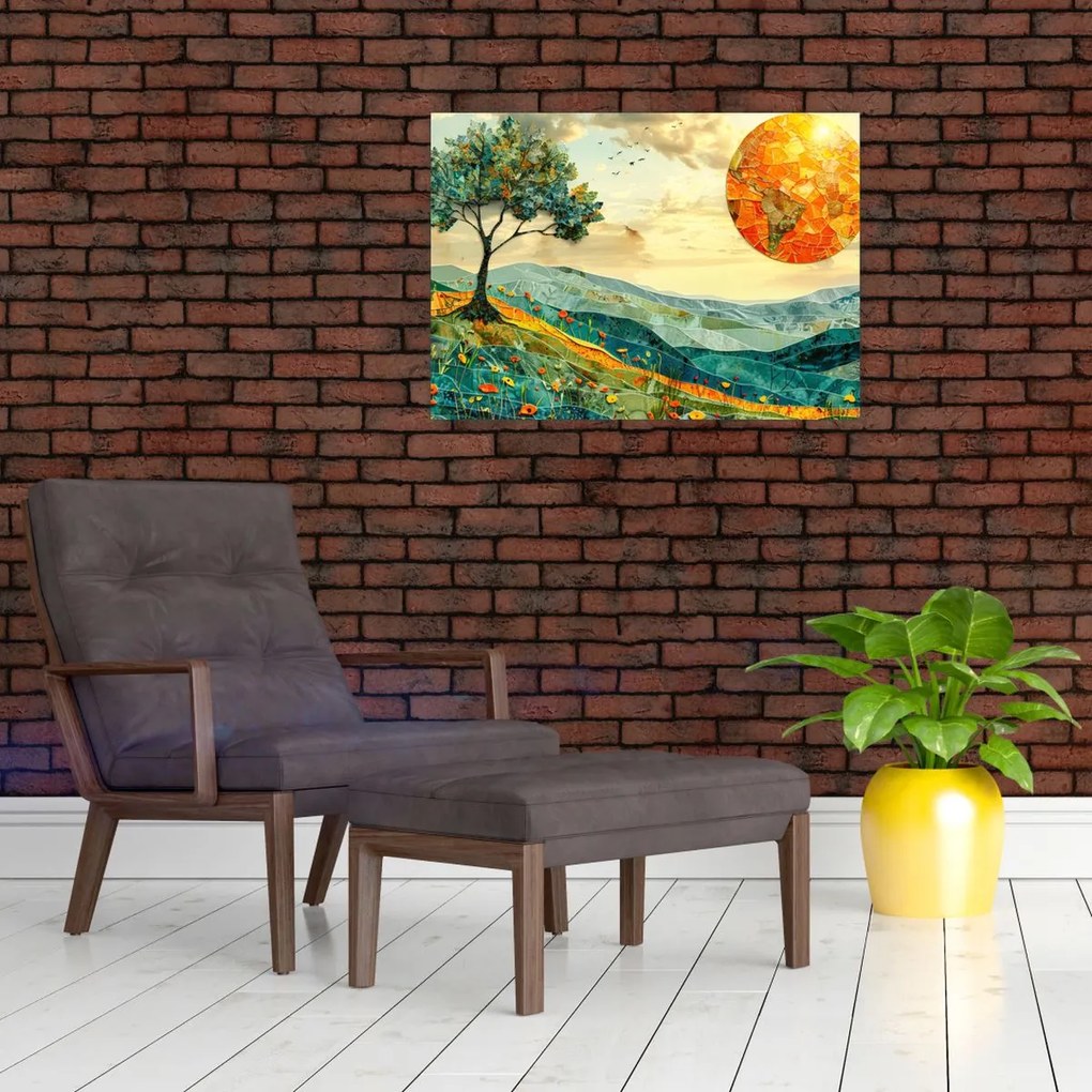 Tablou pe sticlă - Ilustrație peisaj (70x50 cm)