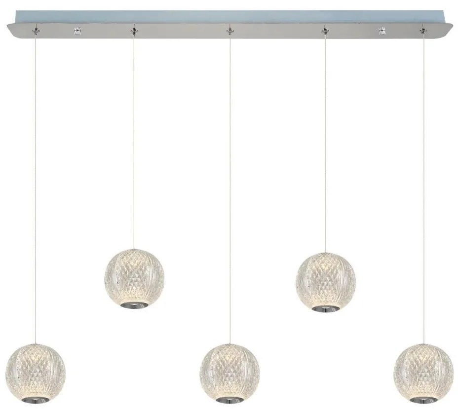 Lustră LED suspendată pe cablu CREMONA, 5 x 5 W, 230 V, 3000 K, crom mat