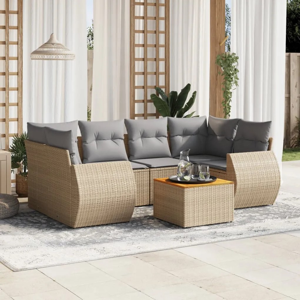 vidaXL Set canapele de grădină, 7 piese, cu perne, bej, poliratan
