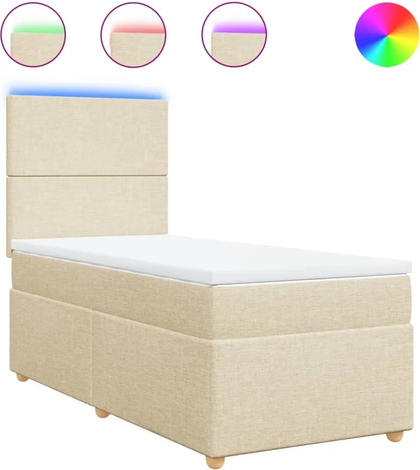 vidaXL Pat box spring cu saltea, crem, 80x200 cm, textil