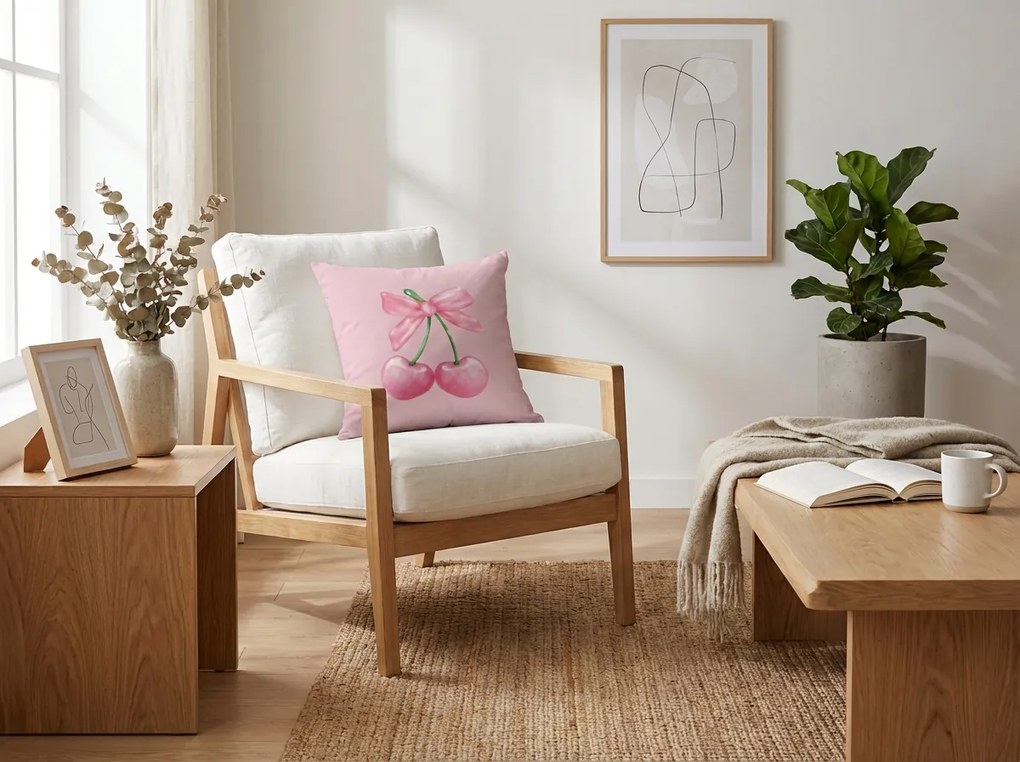 Husa pentru perna CHERRIES 45x45 cm, roz