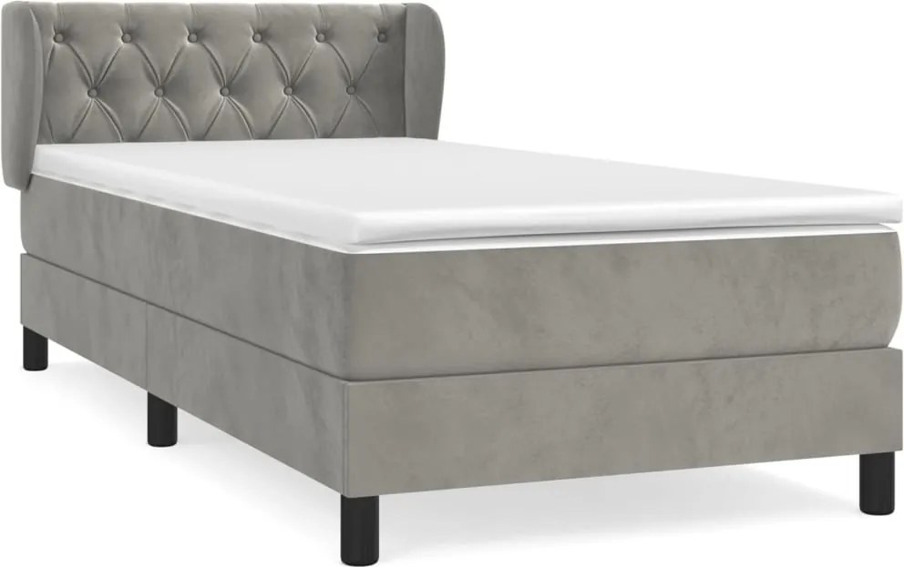 vidaXL Pat continental cu saltea, gri deschis, 80x200 cm, catifea