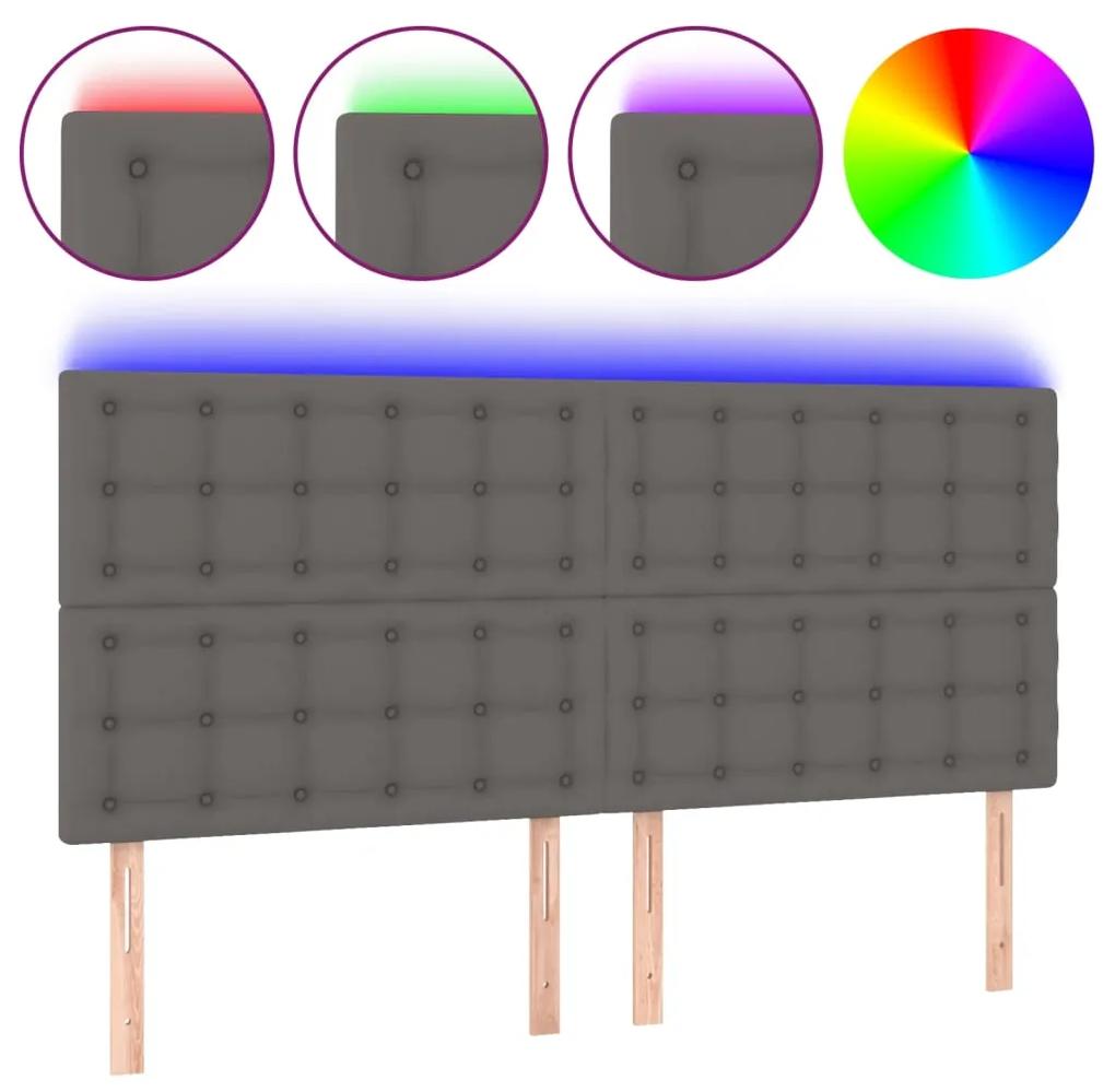 Tablie de pat cu LED, gri, 200x5x118 128 cm, piele ecologica 1, Gri, 200 x 5 x 118 128 cm