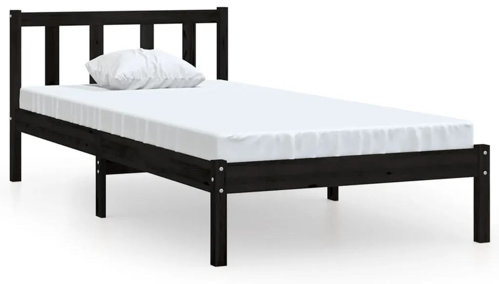 Cadru de pat UK Single, negru, 90x190 cm, lemn masiv de pin Negru, 90 x 190 cm