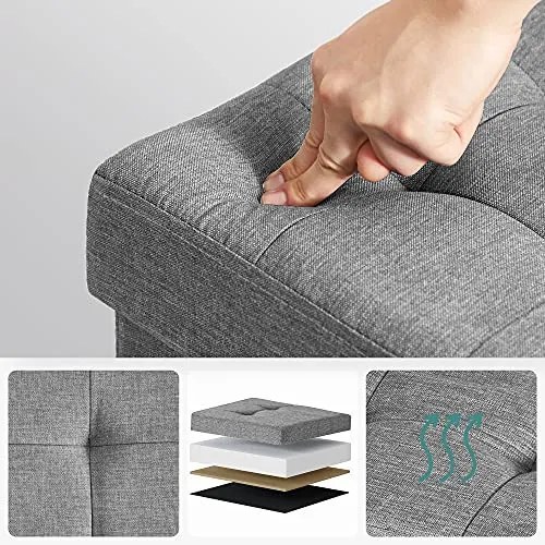 Bancheta cu spatiu depozitare, 76 x 38 x 40 cm, textil / MDF, gri, Songmics