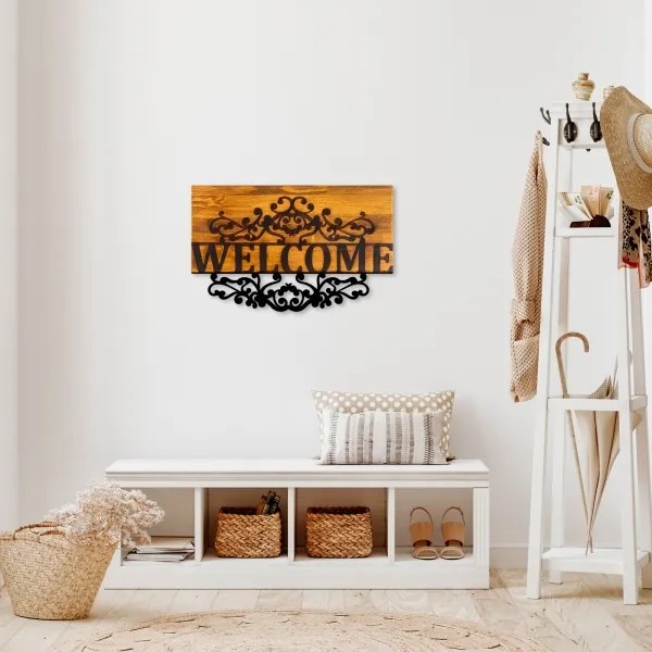 Decorațiune de perete 58x36 cm lemn/metal bun venit