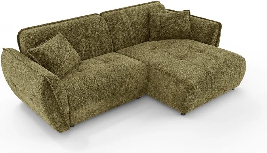 Colțar verde cu tapițerie din chenille (cu colț pe partea dreaptă/cu șezlong) Nelia – Ropez