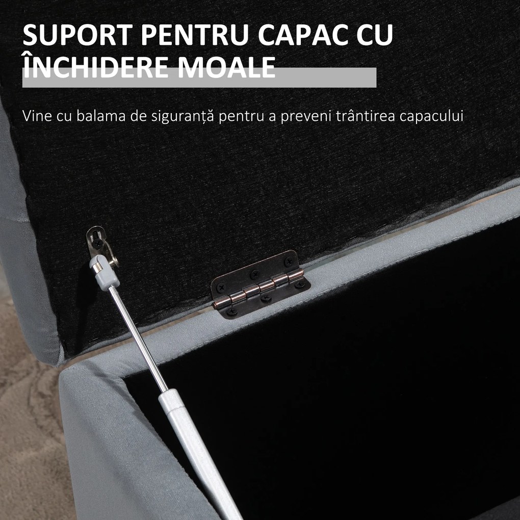 Cufăr Multifuncțional pentru Depozitare HOMCOM, Pouf din catifea, Gri perlă | Aosom Romania