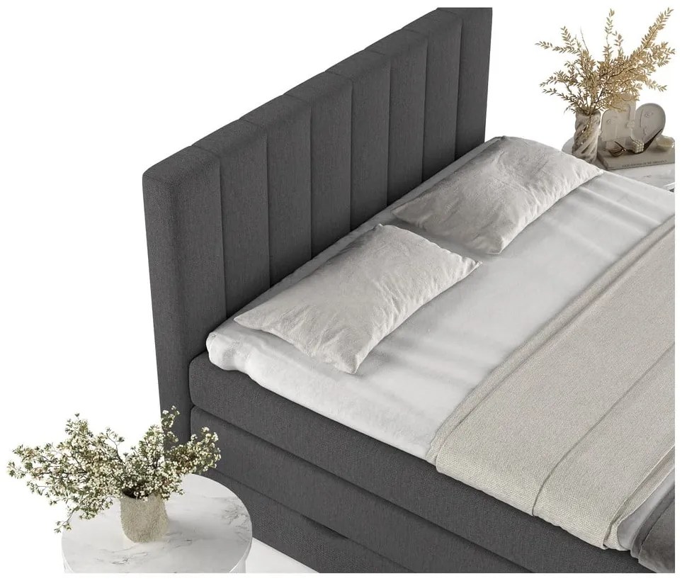 Pat boxspring gri cu spațiu de depozitare 180x200 cm Ruby – Maison de Rêve