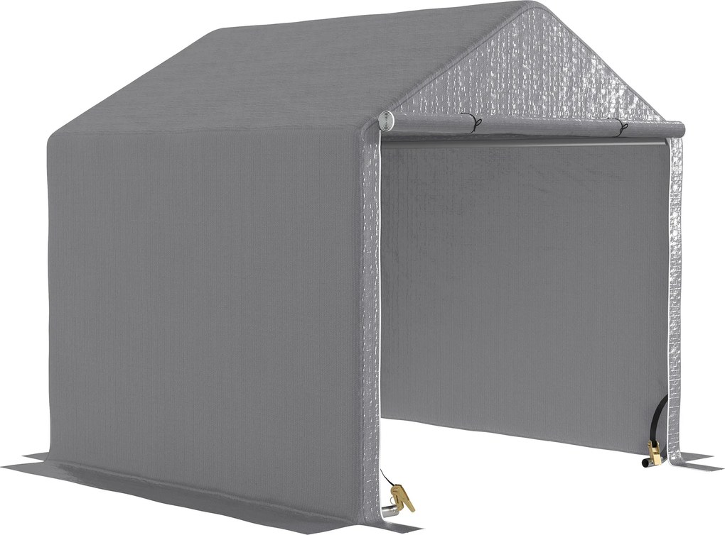Outsunny Garaj de grădină 2 x 2 x 2 m garaj pentru biciclete exterior cu cadru din oțel galvanizat, impermeabil și rezistent la UV - gri | Aosom Romania