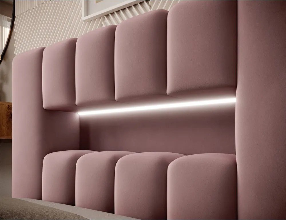 Pat roz tapițat cu spațiu de depozitare cu somieră 90x200 cm Lamica – ELTAP