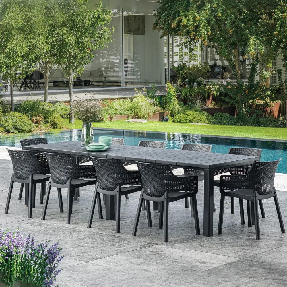 Set de mobilier de grădină Jueva cu 10 locuri, grafit