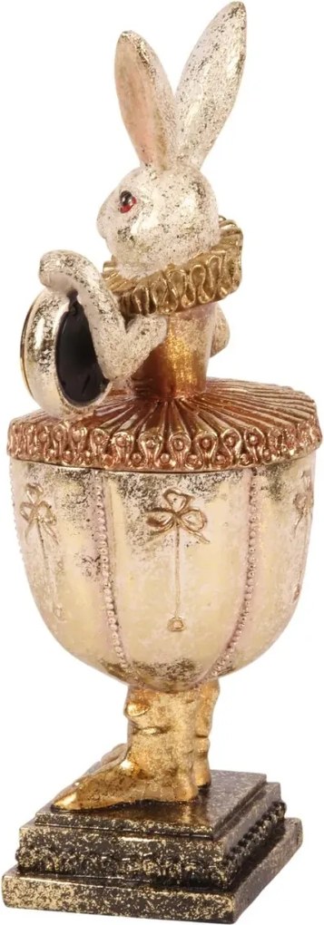 Cutie decorativă din polirășină, multicolor, iepure cu ceas, 35,5 x 14,5 x 13 cm, „Lièvre”