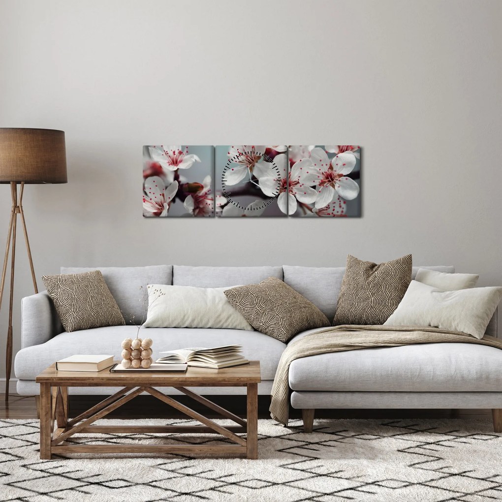 Tablou cu floare - roșie (cu ceas) (90x30 cm)