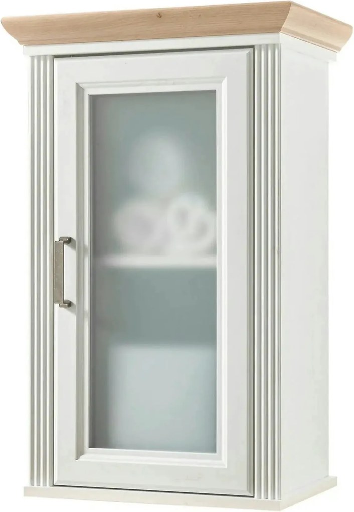 Dulap baie suspendat JASMIN, alb/stejar artisan, PAL, cu o usa, 48x33x