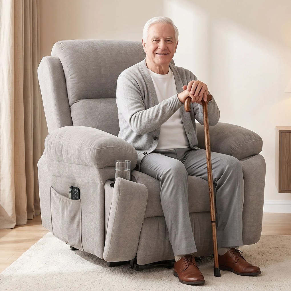 HOMCOM Fotoliu recliner electric cu ridicare, încălzire și masaj în 8 puncte, din chenille, 2 telecomenzi, bej | Aosom Romania