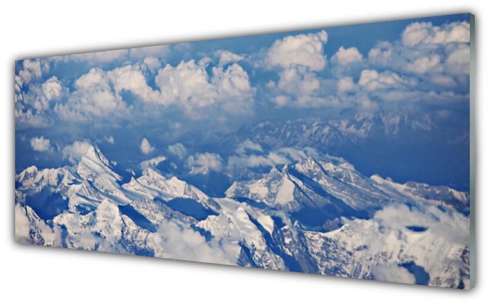 Tablouri acrilice Nori de munte Peisaj Alb Albastru Gri