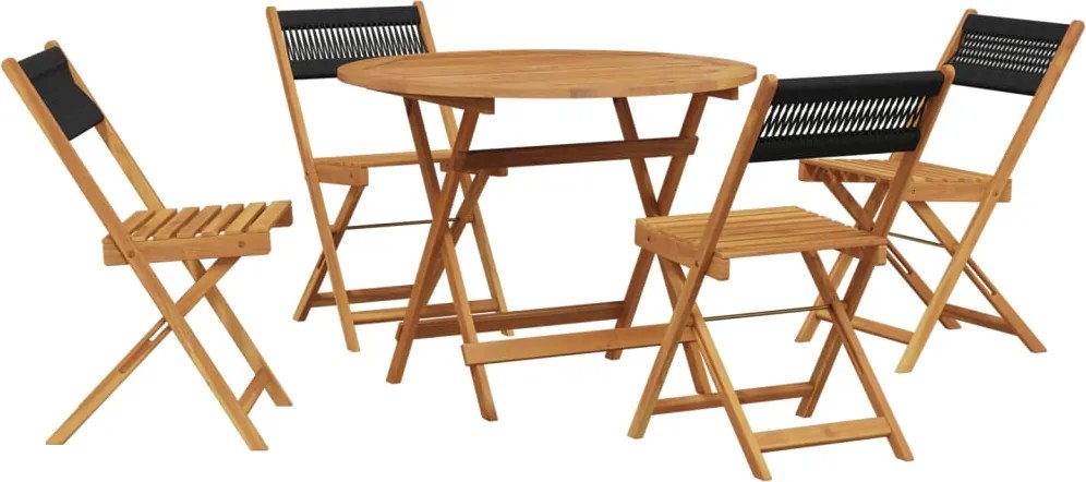 vidaXL Set mobilier de grădină 5 piese polipropilenă neagră/lemn masiv