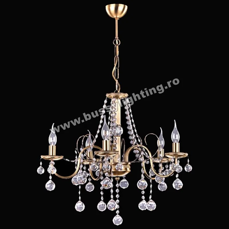Lustra Panama Cristal cu 5 Brate, Finisaj Bronz Antichizat - Bussy Lighting 0720-52-05
