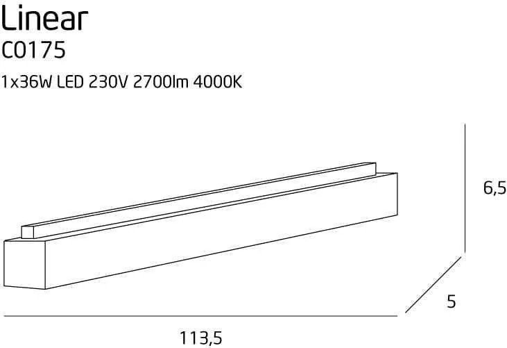 Plafoniera LED LINEAR 36W, 2700Lm, 4000K, L113,5cm, negru