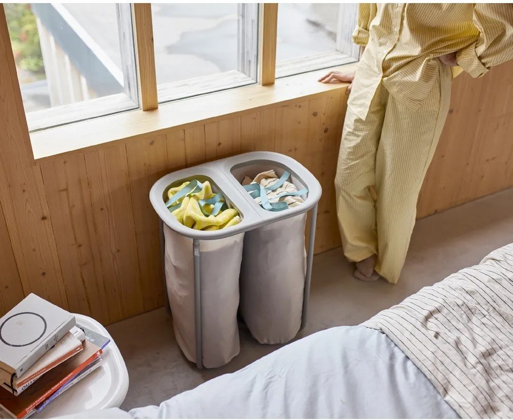 Coș de rufe gri deschis 2x40 l din material textil Duo – Joseph Joseph