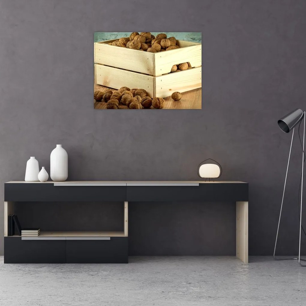 Tablou pe sticlă - Natură moartă de toamnă cu nuci (70x50 cm)