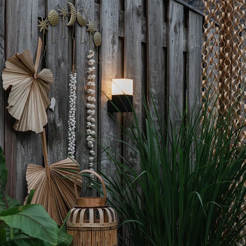 Aplică de perete pentru exterior neagră cu abajur opalescent alb IP44 - Denmark