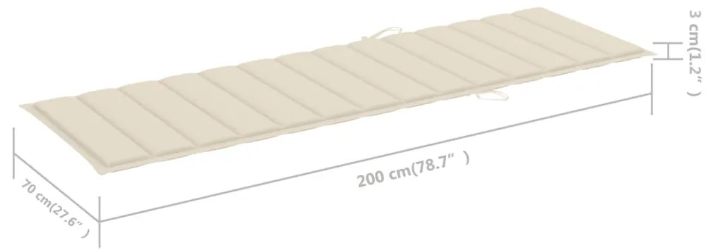 Sezlong cu perna, lemn masiv de acacia si otel galvanizat 1, Crem, 200 x 60 cm