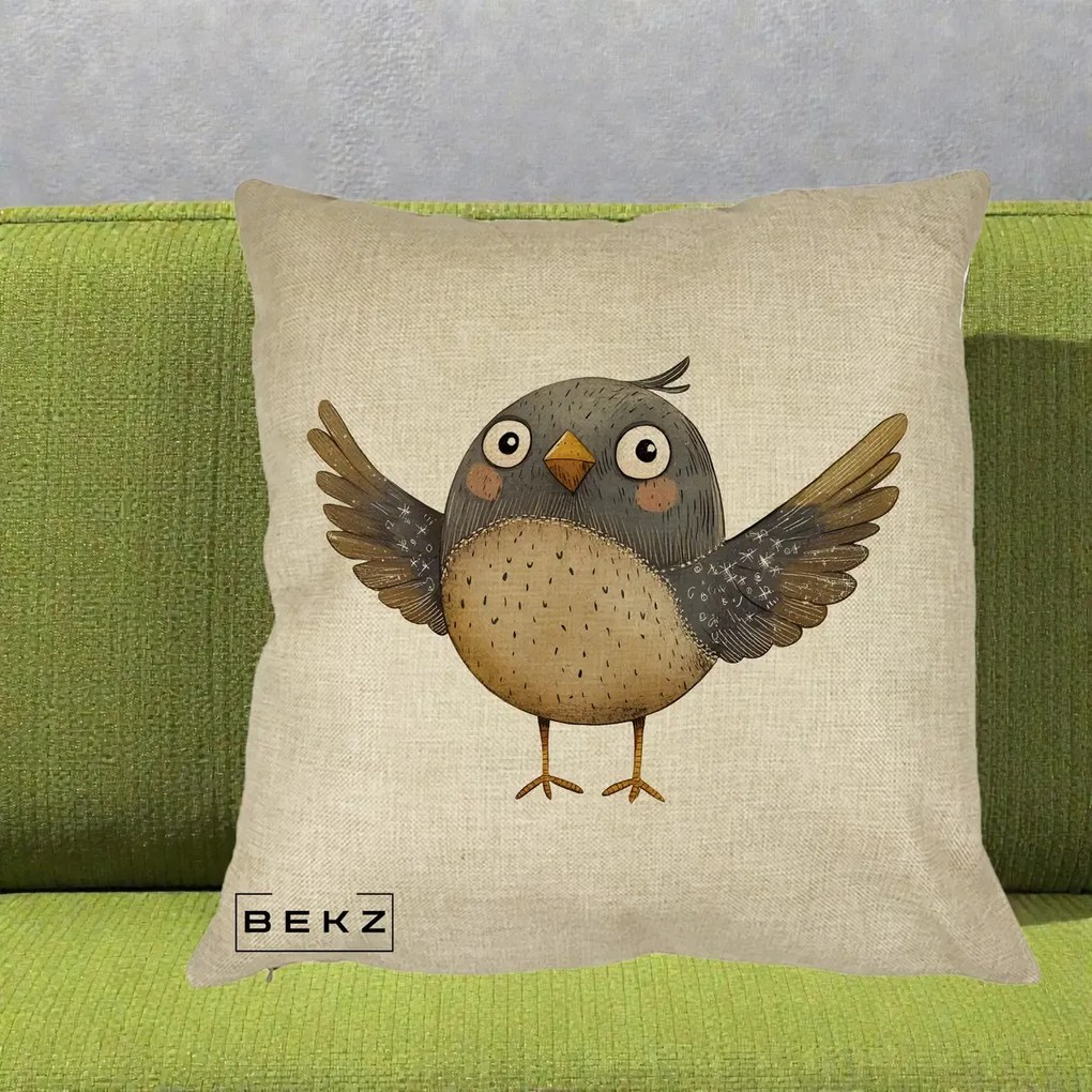 Perna Decorativa Pasare cu Aripi Intinse, 40x40 cm, Crem, Husa Detasabila, Perna Inclusa, BEKZ®