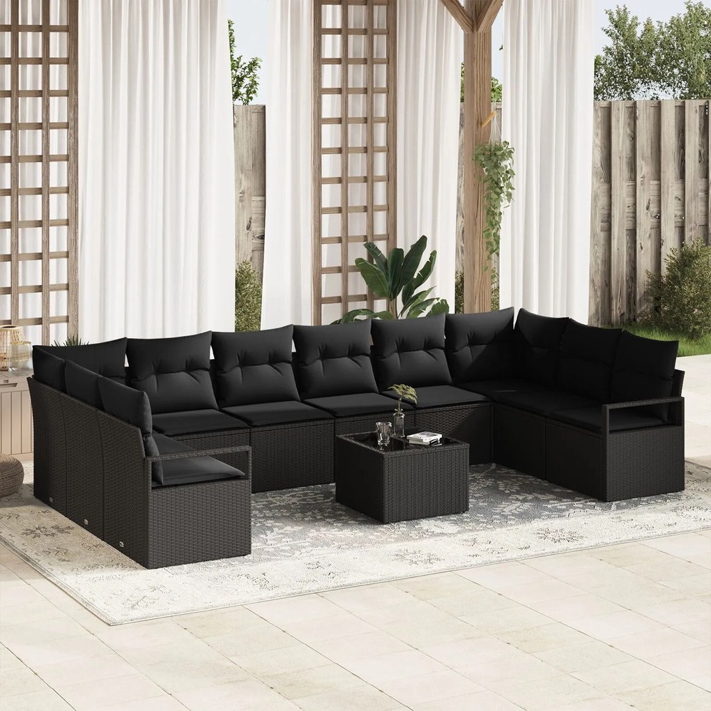 vidaXL Set de canapele pentru grădină 11 pcs Negru Rattan poli