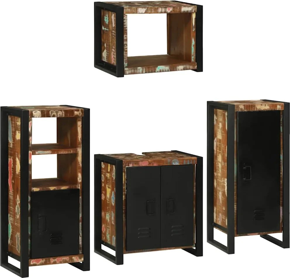 vidaXL Set de mobilier pentru baie cu raft 4 pcs Lemn recuperat solid