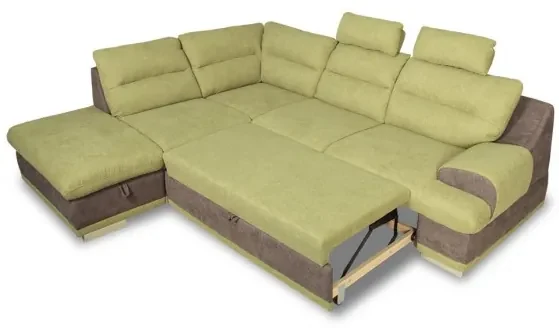 Coltar Extensibil Cu Lada Seaside, Stanga, Verde Si Gri, 264 X 88 X 217 Cm