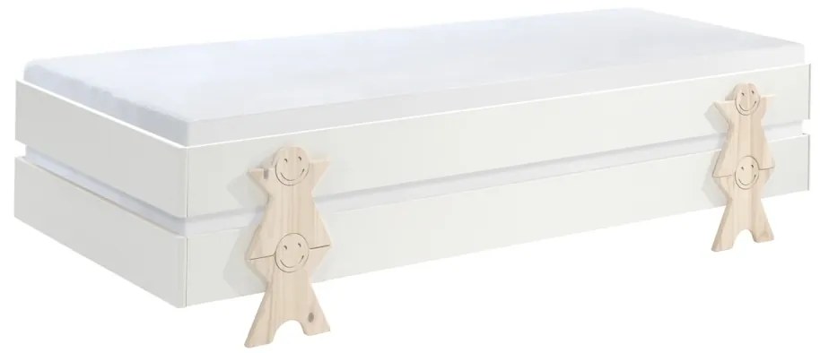 Set 2 paturi stivuibile pentru copii MODULO, alb, din MDF și pin masiv, cu somiere cu lamele incluse – Vipack