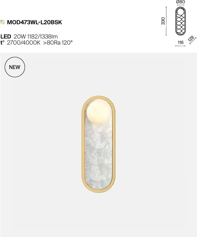 Aplica LED mozaic din sidef natural Capiz Perlamour