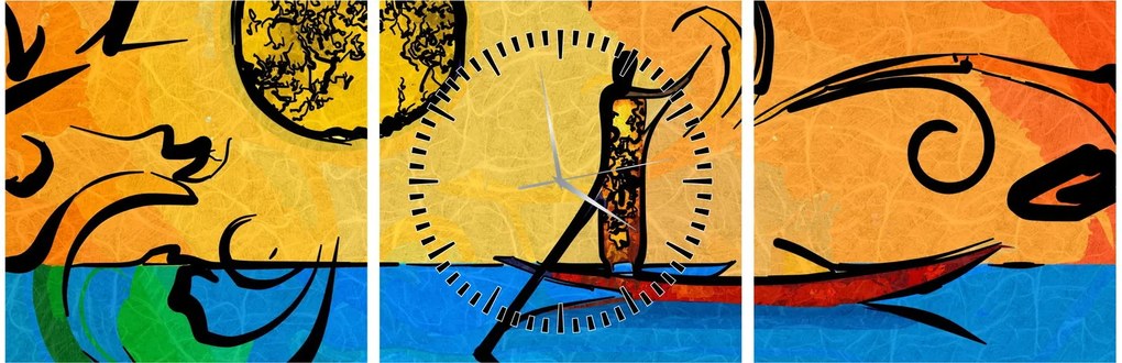 Tablou cu pictură străveche (cu ceas) (90x30 cm)
