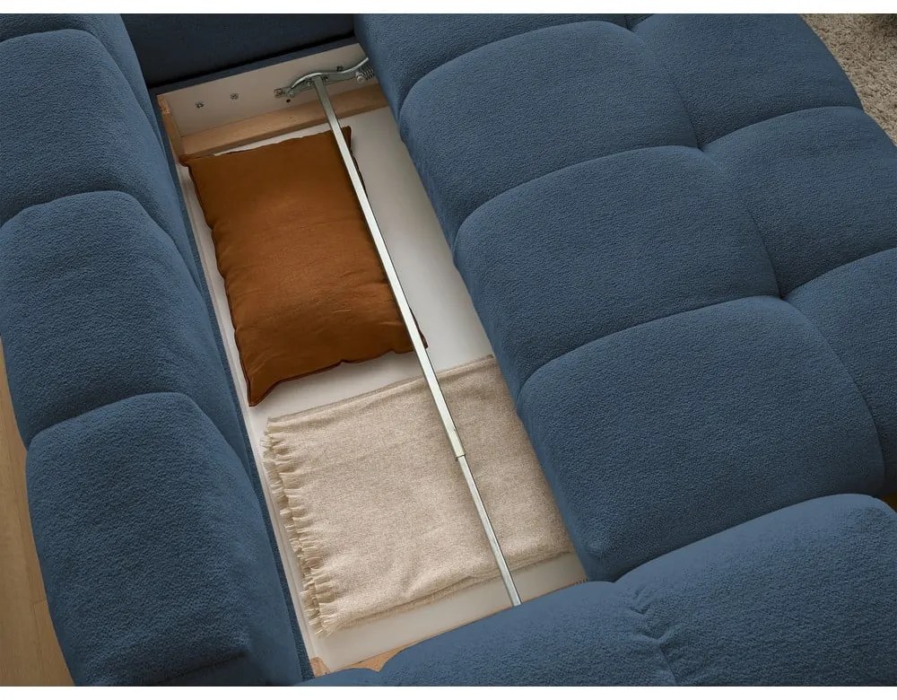 Colțar albastru închis extensibil/cu spațiu de depozitare cu tapițerie din chenille (cu colț pe partea dreaptă/în formă de ”L”) Everest – Bobochic Paris